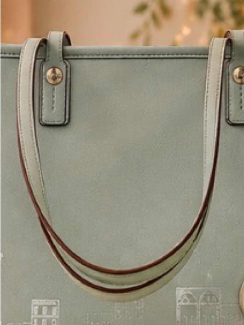 Henri Bendel EUC Sea Foam Sage West 57th NYC Skyline Tote; Rare Vaulted - Picture 12 of 12